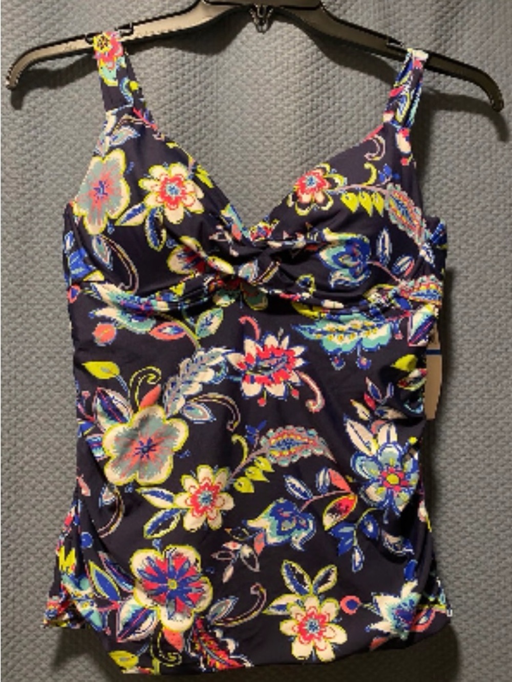 Anne Cole Navy Floral Twist-Front One-Piece Swim Tank NWT